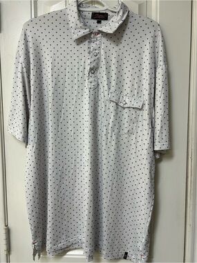 Rafter C Polo-Style Short Sleeve Shirt in White with Micro Pattern
